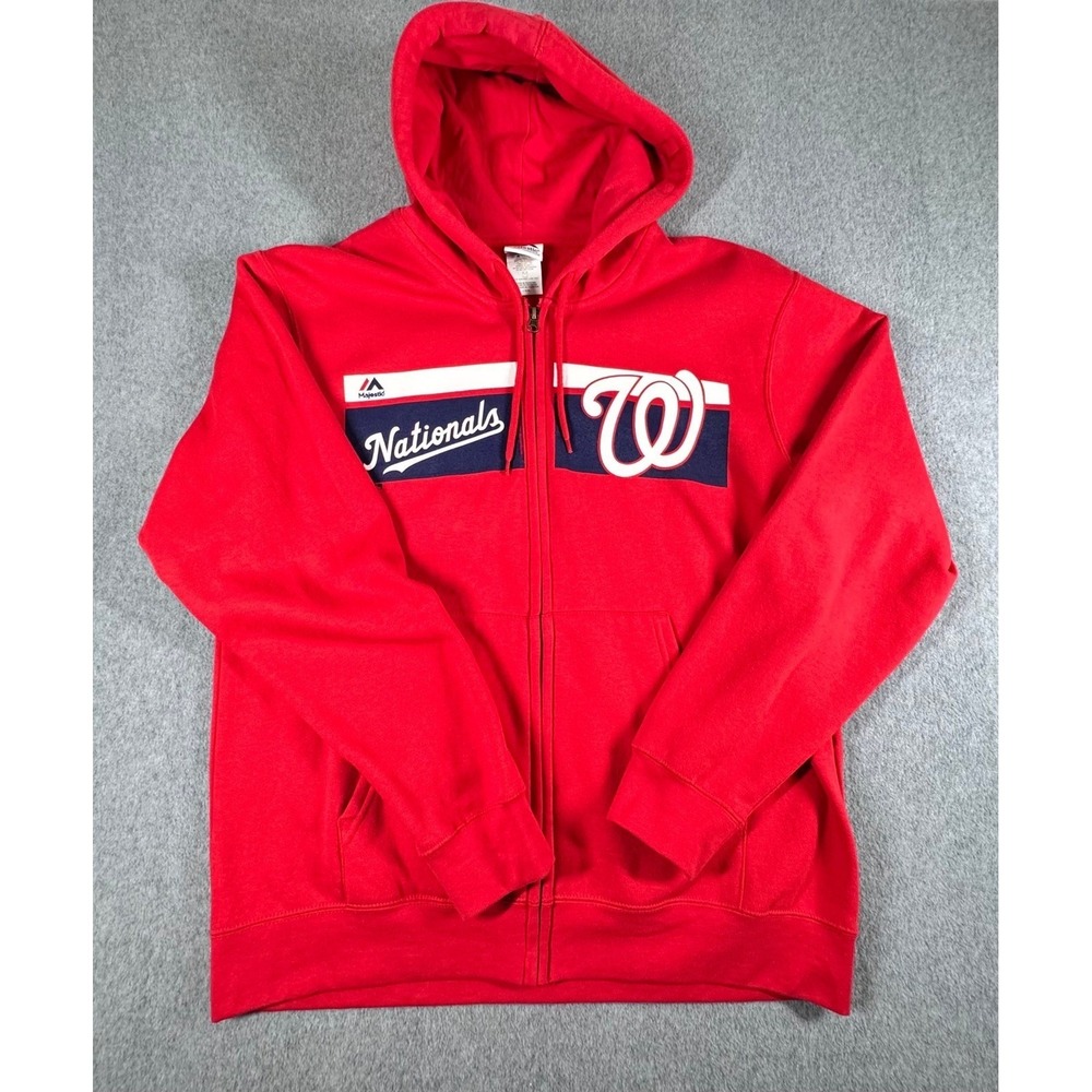 Washington Nationals MLB Zip Therma Fleece Pullover Hoodie Men's Majestic L